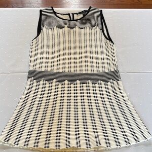 White House Black Market Black and Cream Striped Knit Fit-and-Flare top